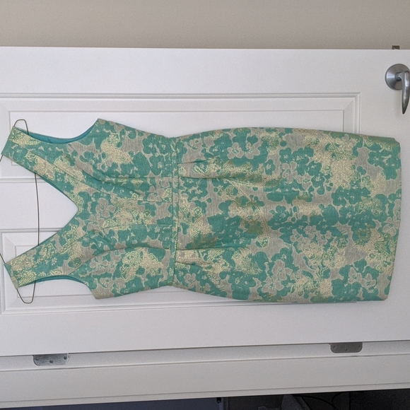 Tahari dress in aqua/gold print - Picture 6 of 6